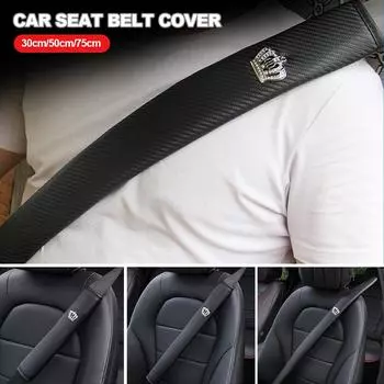30cm/50cm/75cm Carbon Fiber Leather Car Seat Belt Shoulder Seat Belt Pad Car Styling Interior Seat Belt Cover with Crystal Crown