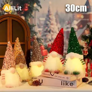 30cm Christmas Doll Elf Gnome with Led Light Christmas Decorations for Home Xmas Navidad New Year 2023 Children s Gifts