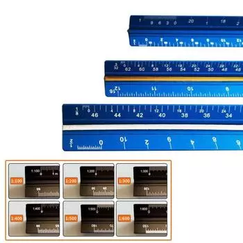 30cm Triangular Ruler Metal Technical Ruler Multi-color Measuring Tools Architect Engineer Blue-CM LARGE SCALE