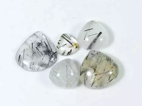 30Cts. Черный рутиловый кварцевый кабошон в форме сердца, драгоценный камень, 05 шт., лот 8-15 мм RQ-1537