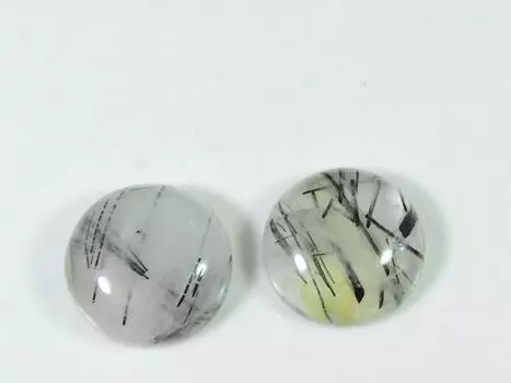 30Cts. Natural Black Rutile Quartz Cabochon Loose Gemstone 2Pcs Lot 17X17MM RQ-1500