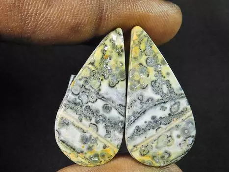 30Cts.Natural Leopard Skin Jasper Matched Pair Handmade Gemstone 32X16X03 MM SK-814