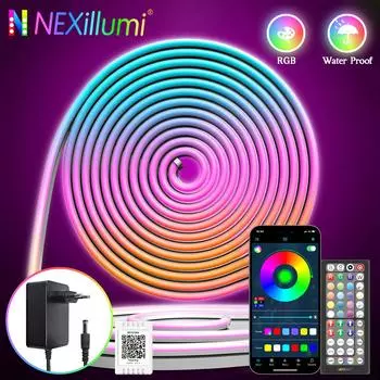 30M/20M/15M/10M RGB LED неоновые огни, пульт дистанционного управления через смарт-приложение, водонепроницаемая музыкальная синхронизация, меняющая цвет веревка для игры в спальню и гостиную EU plug&10m