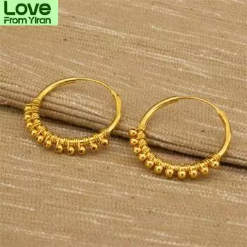 30 мм серьги-кольца 14-каратное золото, золотые бусины, серьги в стиле минимализма, золотые украшения, серьги-подвески в стиле бохо