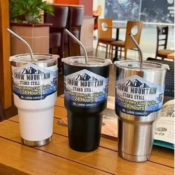 30Oz Stainless Steel Car Cup Thermos Flask Coffee Beer Juice Mugs New Fashion For Men Office Birthday Gift General Household 30oz белый