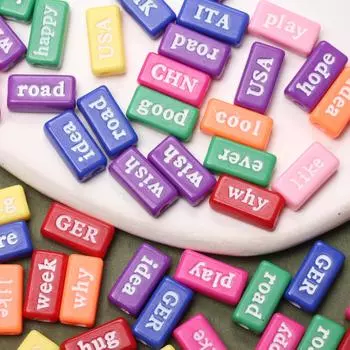 30Pcs 14.5mm Rectangle Plastic Letters English Alphabet Acrylic Fashion Colorful Geometry Beads for Jewelry Making DIY Jewelry Accessories