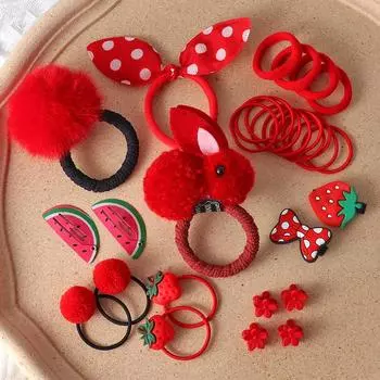 30Pcs Children Hair Clip Hair Bands Set Girls Rabbit Headwear Rubber Band Elastic Hair Accessories Hair Band Hairpin Headdress