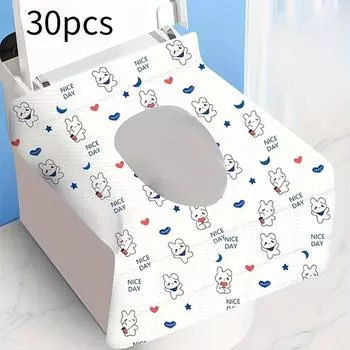 30pcs Disposable Toilet Seat Covers with Cute Bunny Design - Hygienic Single-Use for Travel, Public Restrooms, Airplane & Toilet Training 30pcs