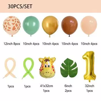 30pcs Jungle Safari Animal Number Balloons Set Kids 1 2 3 Years Birthday Party Decorations Wild One Green Latex Helium Globos Other
