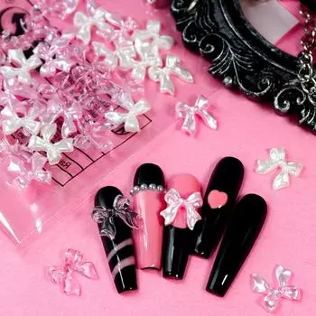 30 шт. розовых желейных лент-бантов для ногтей, украшения Kawaii, 3D аксессуары для нейл-арта, корейские товары для самостоятельного профессионального маникюра