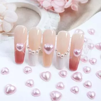 30pcs Pink Pearl Heart Nail Art Charms Mixed Size 3D Love Heart Nail Decoration Kawaii Accessories Valentine s Day Nail Design Supplies