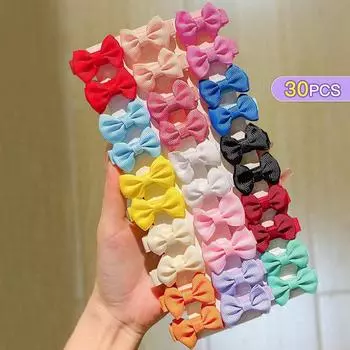 30pcs/Set Cute Dopamine Color Fabric Hair Bow Clips for Girls Rainbow 1.5 Mini Bowbots Hairpins Headwear Kid Hair Accessories