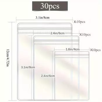 30pcs Transparent Self-Sealing Jewelry Bags - Waterproof PVC Zipper Pouches for Rings and Earrings, Portable Storage Bag, Jewelry Organizer Bag 30pcs