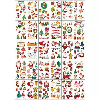 30Sheets Christmas Cartoon Pattern Tattoo Stickers,Waterproof Temporary Tattoos,Sleigh Santa Clau Christmas Tree Snowman Pattern