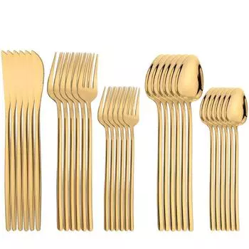 30шт (6set) Столовые приборы, столовая посуда из нержавеющей стали 18/10, нож, вилка, ложка, посуда, кухонные столовые приборы, можно мыть в посудомоечной машине, серебро, зеркальная полировка серебряный