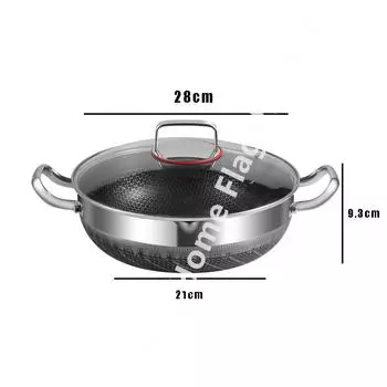 30см Вок из нержавеющей стали Кастрюля для супа Сковорода для жарки яиц с антипригарным покрытием Сотовая Индукционная плита Газовая плита Общая Прочная Кухонная посуда