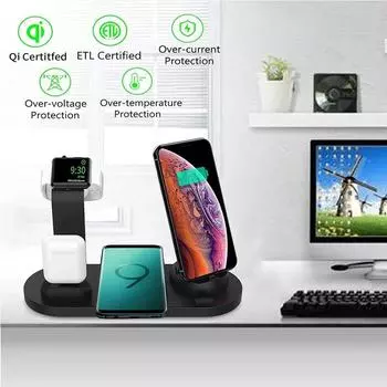 30W 7 in 1 Wireless Charger Stand Pad For iPhone 16 15 14 Pro Max Apple Watch Airpods Pro iWatch 8 7 Fast Charging Dock Station белый