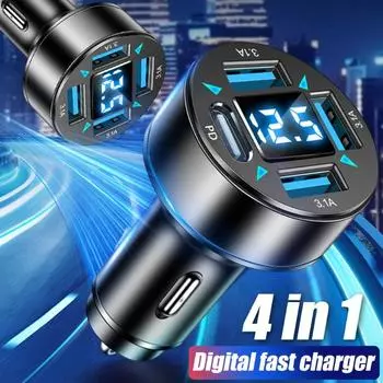 30 Вт Blu-ray 4-в-1 цифровое автомобильное зарядное устройство 3.1A быстрое зарядное устройство для автомобилей PD быстрое зарядное устройство с цифровым дисплеем зарядные устройства для автомобиля