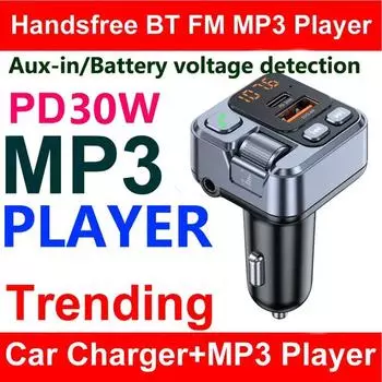 30W Car Charger Fast Charging Adapter FM Bluetooth Transmitter Handsfree Call With Voltage Monitor MP3 Player For IPhone A3N5