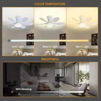30W E27 Ceiling Fan With LED Light And Remote Control 3 Colors Modern Ceiling Socket Fan For Living Room Bedroom 85-265V 85-265V