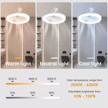 30W E27 Enclosed Mini Ceiling Fan with Light Dimmable LED Ceiling Fan Bulb Remote Control Low Profile Cooling Fan Lamp 85-265V жёлтый