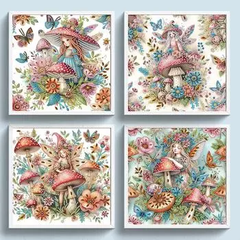 30x30cm 5D DIY Partial Special Shaped Drill Diamond Painting Kit Mushroom Girl Fountain Kit Home Decor Art Craft Mosaic Painting