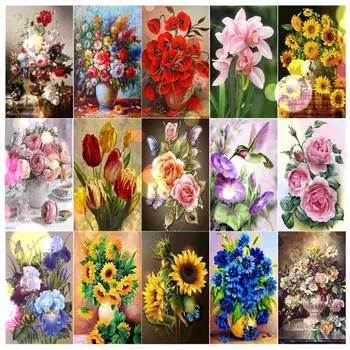 30X40CM 5D Diy Алмазная картина Различные цветы Вышивка крестиком Домашний декор Подарок ручной работы 1