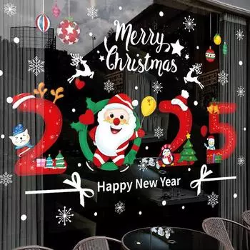 30x45 см/2 шт. Наклейки на окна в виде елки Санта-Клауса, двухсторонние, одного цвета, новогодние наклейки на окна в виде цветов из ПВХ