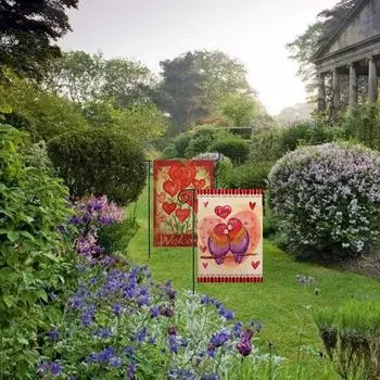 30x46cm Valentine s Day Garden Flag Plaid Love Heart Double Sided Yard Flag Decoration for Anniversary Wedding Decor