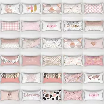 30x50 см Ins Розовый Геометрический Талия Полиэстер Наволочка Гостиная Диван Украшения Дома Золотая Линия Мрамор Буква Чехлы 30X50cm