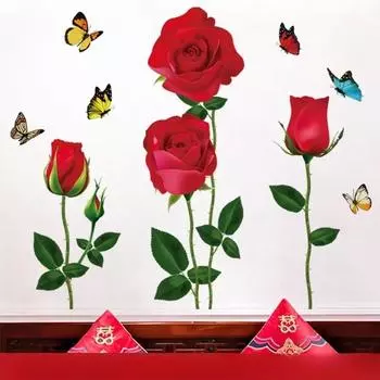 30x90 см Красная роза Наклейки на стену Виниловые наклейки на стену для дома Гостиная Спальня Отель Офис Украшения Наклейки на стену 30x90cm 2pcs
