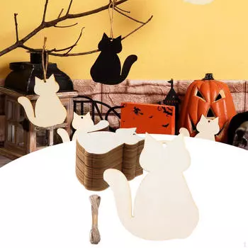 30x Хэллоуин Деревянные вырезки Необработанные деревянные бирки в форме кошки Кусочки для украшения дерева