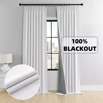 310cm Height Custom Made 100% Blackout White Living Room Window Curtains Bedroom Curtains Drapes Solid Color Kitchen Curtain W130xH130cm 1piece&Hooks белый