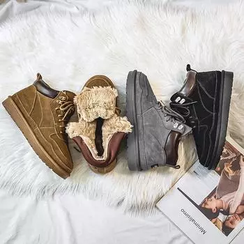 3128-Новые универсальные зимние ботинки на толстой подошве с плюшевой подкладкой - Теплый мех в стиле British Martin 42