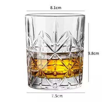 315 мл Узорный стакан для виски Тисненый резной стеклянный стакан Кружка для сока и пива Винтажная посуда для холодных напитков Стаканы для кофе и чая Прозрачная посуда 1pcs