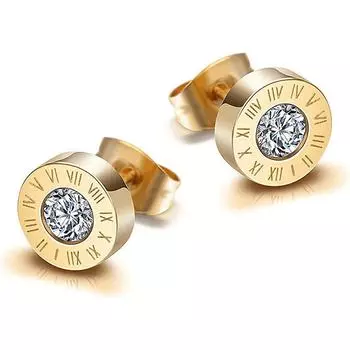 316 нержавеющая сталь круглые блестящие AAA CZ 10 мм диаметр римские цифры серьги-гвоздики для женщин высокое качество ювелирные изделия бренда золотой