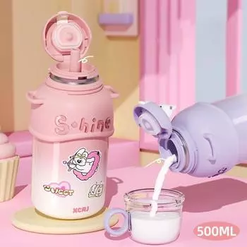 Термос из нержавеющей стали 316 с изображением мультяшных медведей и подъемным тросом для питья офисных работников розовый