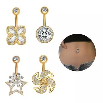 316L 14G ветряная мельница со звездой CZ из нержавеющей стали, вращающееся кольцо для пупка, пирсинг, украшения для пупка для женщин и девочек Windmill серебряный