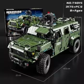 3175 шт. военные строительные блоки для внедорожников 1:8 моделей грузовиков в сборе, модель кирпичей, образовательная тележка с дистанционным управлением, строительный блок withbox зелёный