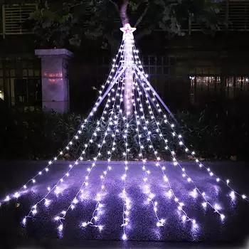 317LEDs Водопадные огни 8 режимов Елочный свет Пентаграмма Рождественская елка Декоративные водопадные огни EU Plug разноцветный