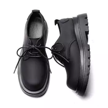 3187 Дерби Мужские Премиум Толстая подошва Увеличение роста Простые Ветроустойчивые Углеродно-черные Кожаные туфли с большой головкой Повседневные туфли для работы 38
