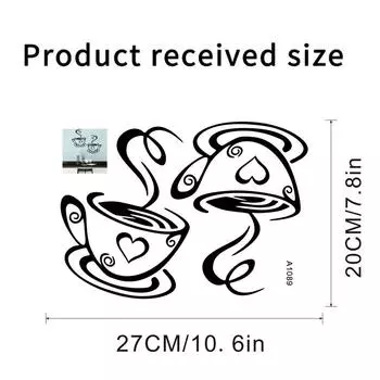31*18,7 см водонепроницаемая самоклеящаяся наклейка на стену в виде пары кофейных чашек для гостиной, столовой, кухни, домашнего декора стен, обои 1SET