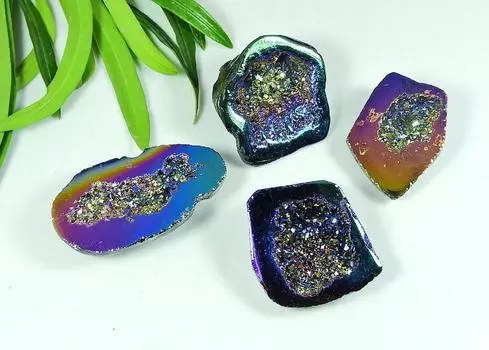 31-33 мм Радужный титановый аура агат друзы фантазийные россыпью драгоценные камни 4 шт лот SY-110