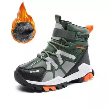 31-40 детские зимние большие модные уличные ботинки на липучках с высоким верхом из плюша и теплых хлопковых сапог для снега 31 армия зеленый