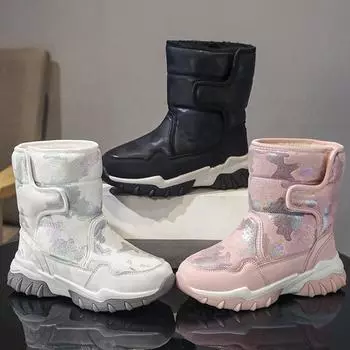31-40 Детские зимние плюшевые теплые и модные уличные высокие зимние сапоги из хлопка 31 розовый