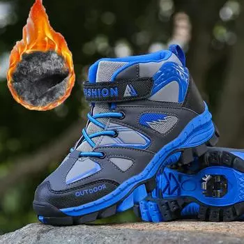 31-40 зимние большие размеры для детей и подростков модные большие бархатные теплые высокие кроссовки для спорта на открытом воздухе походные кроссовки 31 жёлтый/чёрный