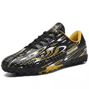 31-44 Детские футбольные бутсы с амортизацией, противоскользящие, износостойкие, с длинными шипами, для тренировок по футболу на открытом воздухе 31 чёрный/золотой