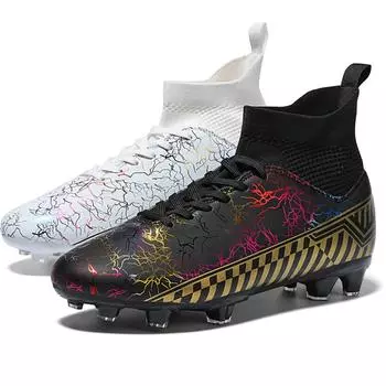 31-48 детские футбольные бутсы большого размера, мужские высокие кеды для молодых студентов, тренировочная обувь для соревнований, искусственная трава, обувь с длинным клеем для ногтей 31 чёрный