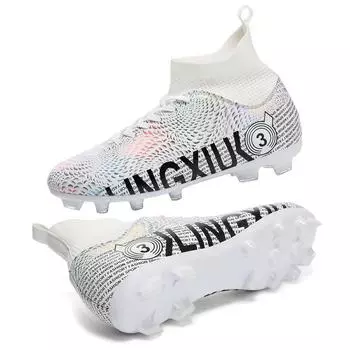 31-48 футбольные бутсы с длинными ногтями для мужчин и женщин, эластичные носки для подростков, тренировочные туфли, футбольные бутсы с искусственной травой 31 белый