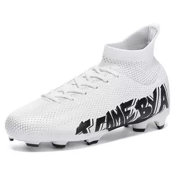 31-48 футбольные бутсы унисекс, длинные гвозди, высокие эластичные носки, тренировочный искусственный капитан, спортивные тренировочные детские футбольные бутсы для занятий спортом на открытом воздухе 31 белый